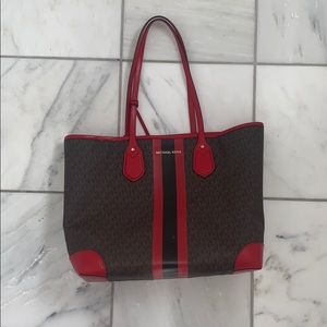 MK Eva Large Logo Stripe Tote Bag in Red